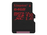 Kingston Canvas React - Carte mémoire flash - 64 Go - A1 / Video Class V30 / UHS-I U3 / Class10 - microSDXC UHS-I SDCR/64GBSP