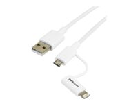 StarTech.com Câble Lightning 8 broches ou Micro USB vers USB de 1 m - Cordon de charge / synchronisation - Blanc (LTUB1MWH) - Câble de chargement / de données - USB mâle pour Micro-USB de type B, Lightning mâle - 1 m - blindé - blanc - pour P/N: HB30C4AFS LTUB1MWH