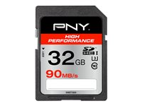 PNY High Performance - Carte mémoire flash - 32 Go - UHS Class 3 / Class10 - SDHC UHS-I SD32GHIGPER90-EF