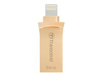 Transcend JetDrive Go 500 - Clé USB - 64 Go - USB 3.1 / Lightning - or TS64GJDG500G