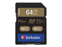 Verbatim PRO+ - Carte mémoire flash - 64 Go - UHS Class 3 / Class10 - SDXC UHS-I 49197