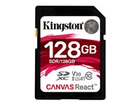 Kingston Canvas React - Carte mémoire flash - 128 Go - A1 / Video Class V30 / UHS-I U3 / Class10 - SDXC UHS-I SDR/128GB